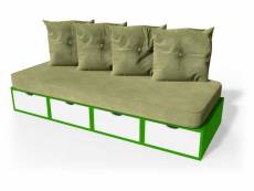 Banquette cube 200 cm + futon + coussins vert/blanc BANQ200S-VELB