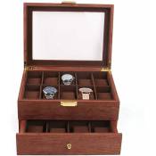 Boîte à montres 20 compartiments, Boîte de rangement pour montres, Organiseur, Boîte à montres, Boîte à bijoux en bois rouge, Boîte à montres