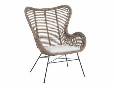 Chaise lounge + coussin byza en rotin naturel et métal