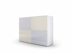 Commode moderne façades bicolores crèmes et blanches laquées et corps mat blanc