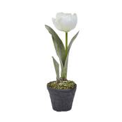 Composition tulipe givrée en pot artificielle blanche