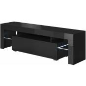 Design Ameublement - Meuble tv 2 tiroirs Meuble tv de salon avec led 160x45x35cm Modèle Unai Noir Finition brillante - Noir