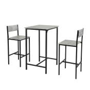 Ensemble table de bar + 2 chaises -pieds effet bois