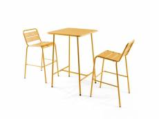 Ensemble table de bar et 2 chaises hautes en métal jaune - palavas