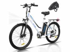Hitway 26” vélo électrique blanc - 7 vitesses - batterie au lithium amovible - 36v 11,2ah+hitway casque noir