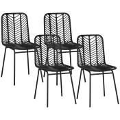 HOMCOM Lot de 4 chaises salle à manger chaise de cuisine design bohème en résine tressée imitation rotin et piètement métal 44 x 58 x 85 cm noir