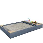 Kelly bac à sable en bois avec banc et jeux de cuisine avec évier Bac à sable pour enfants en gris claire et brun 180 x 115 cm - Gris - AXI