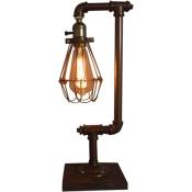 Lampe de bureau en bois - Lampe de table vintage en métal - E27 - Style industriel - Steampunk - Tube d'eau - Veilleuse antique pour chambre à