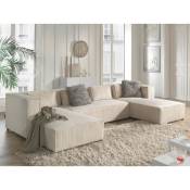Lisa Design - Stella - canapé panoramique en u - 7 places - en velours côtelé - beige - Beige