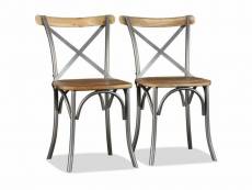 Lot de 2 chaises de salle à manger cuisine bois de manguier design industriel cds020288