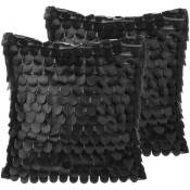 Lot de 2 Coussins Décoratifs Noirs 45 x 45 cm en Simili-cuir