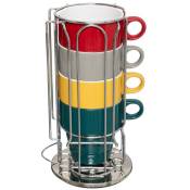 Lot de 4 Mugs avec rack rotatif chromé et porte capsules Secret De Gourmet Multicolore