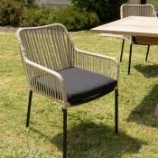 Macabane - malo - Lot de 2 fauteuils cordage couleur naturelle coussin assise noir - Marron