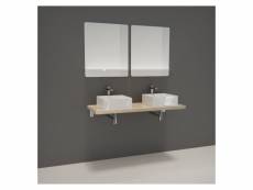Meuble de salle de bain will - plan suspendu 120 cm + 2 vasques + 2 miroirs + equerres