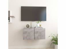 Meuble tv suspendu gris béton 60x30x30 cm