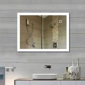 Miroir de salle de bain - Accroché Horizontal Et Vertical - Interrupteur Tactile - Anti-Brouillard - 80*60CM - Blanc froid