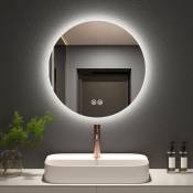 Miroir salle de bain rond avec Interrupteur tactile, Dimmable lumineux Miroir led 50cm - Lumière Blanche Froide/Chaude/Neutre - Meykoers