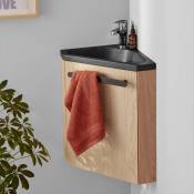 Mob-in - Meuble lave-mains skino décor chêne avec vasque noire + robinet chromé - Décor chêne
