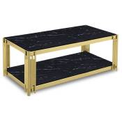 Mobilier Deco - lexie - Table basse rectangle en verre effet marbre noir et pieds en métal doré - Noir