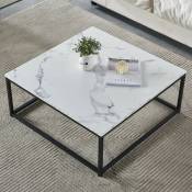 Moderne Table Basse Bout Canapé 80x80cm - Plateau Panneau Bois Marbre - Métal Peint Noir - marbre - Meubles Cosy