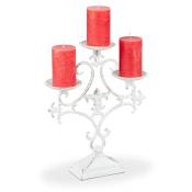 Relaxdays - Chandelier, 3 branches, porte grosses bougies, vintage, en fonte de fer,HlP 28,5x23x7,5cm, blanc