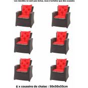 Setgarden - Coussins pour chaises de jardin 6 pièces x de jardin terrasse 50x50x55cm - Coussins pour fauteuil de jardin extérieur Rouge