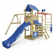 Structure d'escalade Tour de jeu Smart Baboon avec balançoire & toboggan, tour d'escalade avec bac à sable, échelle & accessoires de jeu - bleu