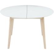 Table à manger scandinave ronde extensible blanc et bois L120-150 cm leena - Blanc