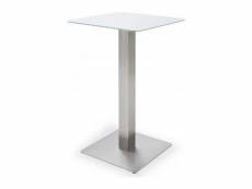 Table bar avec plateau céramique blanc avec piètement acier brossé - l70 x h105 x p70 cm PEGANE