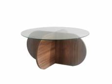 Table basse design venas d75cm bois foncé et verre transparent