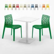 Table carrée 60x60 blanche avec 2 chaises colorées Gruvyer Lemon Couleur: Vert