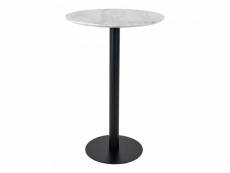 Table de bar plateau aspect marbre et pied noir ø 70 x 105 cm #DS