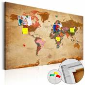 Tableau en liège carte du monde : élégance brune - 90 x 60 cm - Bronze et Multicolore