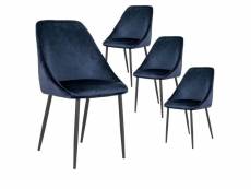 Tinto - lot de 4 chaises velours bleu et pieds acier