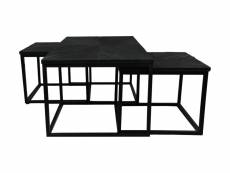 Verona - set de 3 tables basses - bois de manguier-fer - noir - 110x60x45+(2x)50x50x40 cm