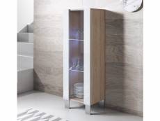 Vitrine armoire 1 porte led | 40 x 138 x 29cm | sonoma et blanc finition brillante | pieds aluminium | 3 compartiments | meuble de rangement | modèle