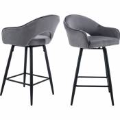 Wahson Office Chairs - Tabouret Bar en Velour Lot de 2 Rotation de 360 Degré Chaise Bar de Pied en Métal avec Repose-Pieds pour Bar, Velous, Gris