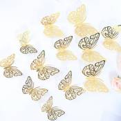 12 pièces 3D or papillon décoration murale 3 tailles papillon décorations papillon fête gâteau décorations 3D papillon autocollants décalcomanies