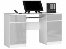 Akord bureau informatique a5 blanc 135 cm bureau d'ordinateur 2 portes 2 tiroirs métallique brillant, 5 étagères - 135x50x77 cm