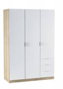 Armoire 3 portes effet bois beige, blanc 187x52 cm