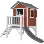 AXI - Maison Enfant Beach Lodge xl en Rouge avec Toboggan en Gris Maison de Jeux en Bois ffc pour Les Enfants Maisonnette / Cabane de Jeu pour Le
