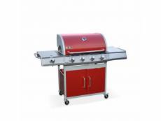 Barbecue gaz inox 17kw - richelieu rouge - barbecue 5 brûleurs dont 1 feu latéral. Côté grill et côté plancha