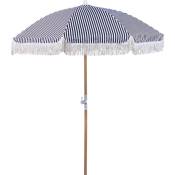 Beliani - Parasol de Jardin Rétro ⌀ 150 cm Mât en Bois et Tissu Noir et Blanc Mondello - Bois clair