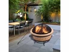 Braséro de jardin à bois chauffage extérieur tisonnier couvercle grille charbon bbq oxyde magnésium sable teamson home hr26303aa-s