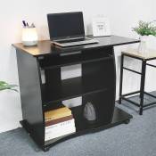Bureau informatique,Bureau d'ordinateur à 4 roulettes,table de bureau 90*50*75cm noir
