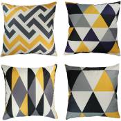 Ccykxa - Lot de 4 housses de coussin décoratives jaune et gris 18 x 18 en lin géométrique 45 x 45 cm, taies d'oreiller carrées pour meubles