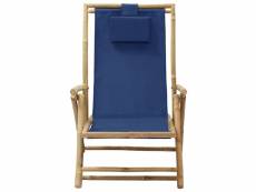 Chaise de relaxation inclinable bleu marine bambou et tissu