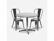 Ensemble 2 chaises acier de style tolix design industriel et table ronde 70cm factotum