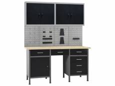 Etabli avec 4 panneaux muraux et 2 armoires table de travail poste de travail stockage rangement d'outils établi d'atelier garage helloshop26 02_00036