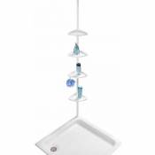 Etagère d'angle de douche Opal, étagère salle de bain télescopique, fixation sans perçage, métal,19,5x85-250x26 cm, blanc